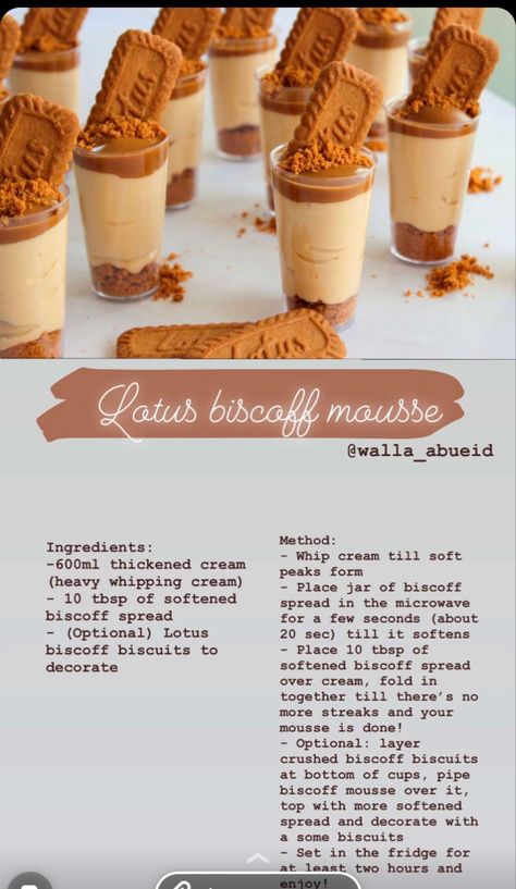 Biscoff Mousse, Shot Glass Desserts, Biscoff Recipes, Dessert Cups Recipes, Mason Jar Desserts, Dessert Shooters, Mini Dessert Cups, Easy Food Recipes, Resep Smoothie