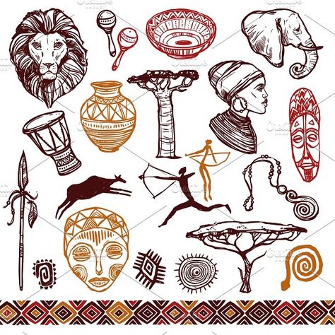 Africa doodle icons set by Macrovector on @creativemarket Africa Drawing, Motif Vector, Africa Tattoos, Doodle Icons, Africa Art Design, African Tattoo, African Symbols, Afrique Art, Doodle Icon