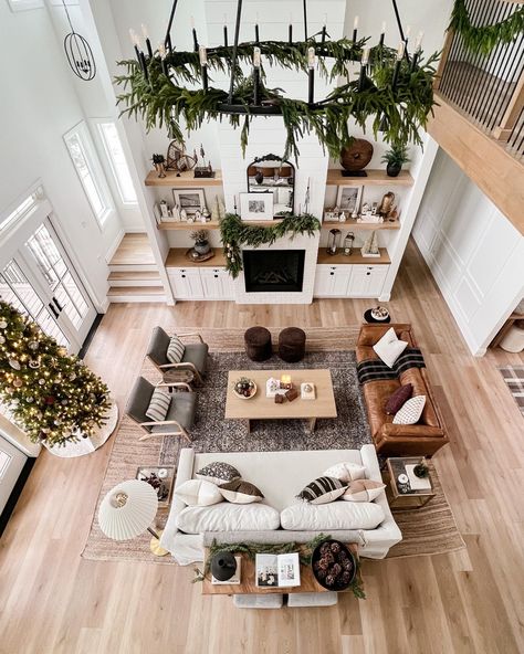 Cozy Open Concept, Cozy Christmas Living Room, Stairs In Living Room, Open Concept Home, Open Concept Living Room, Smart Home Design, Christmas Living Rooms, Colorado Homes, Homescreen Layout