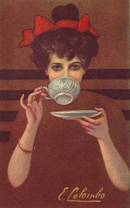 Vintage Italian postcard, illustrated by E. Colombo Gerobak Vintage, Cuppa Tea, Tea Art, Arte Fantasy, Ely, Coffee Art, Vintage Poster, High Tea, Tea Room