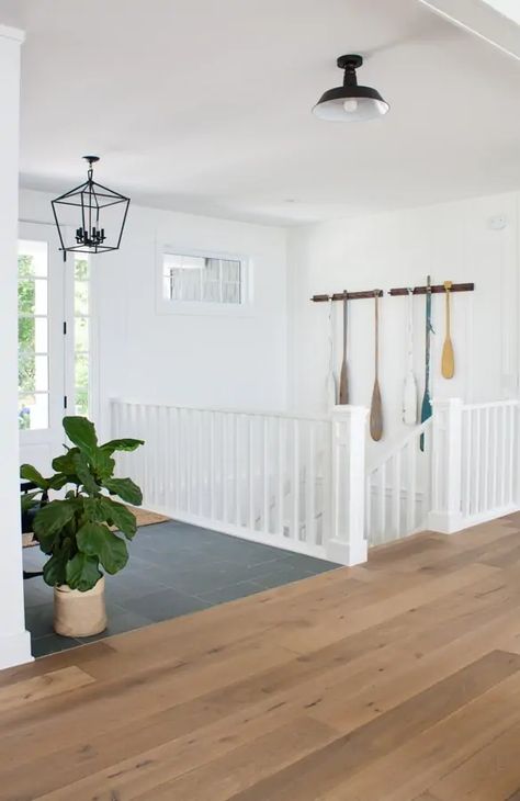 Entry Wall Decor, Cottage Entry, Batten Walls, Lilypad Cottage, White Oak Flooring, Dining Corner, Board And Batten Wall, Entry Wall, White Oak Floors