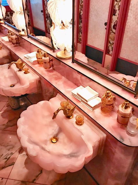 #bathroom #goals #bathroomideas #inspirational #pinkbathroom #gold #luxury #membersonly #club #london #bathroomdesign #interiordesign #interior # Girly Bar, Bar Luxury, Dark And Moody Interiors, Public Bathroom, Luxury Toilet, Restaurant Bathroom, Bakery Design Interior, Pink Bar, Spa Business