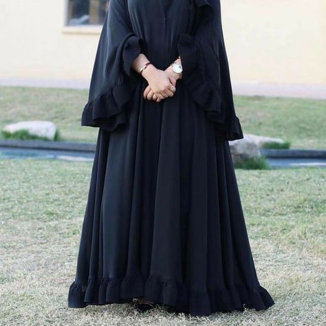 There are all sorts of items of dress which are worn by Muslim women, and these vary all over the world. Sharia (Islamic law) does not require women to wear a burqa (Arab.:بُرقع‎; Persian: پرده ;Urdu: also known as chadri or paranja in Central Asia; transliterated burkha, bourkha, burka or burqu') is an enveloping outer garment worn by women in some Islamic traditions to cover their bodies when in public. Abaya Burqa New Design, Burkha Designs Black Dubai, Burkha Designs Black, Burqa Fashion, Burkha Designs, Black Abaya Designs, Islamic Fashion Dresses, Abaya Designs Latest, Abaya Fashion Dubai