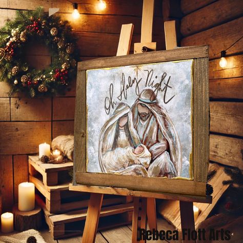 nativity art , This is a 10x10 mini canvas that comes with the wood frame , ready to hang this is Rebeca Flott Arts nativity 2024 size 8x8 its only the print Nativity Scene Decor Ideas, Nativity Scene Painting, Painted Nativity Scene, Manger Scenes, Rustic Nativity, Square Ornaments, Nativity Art, Nativity Painting, Mini Toile