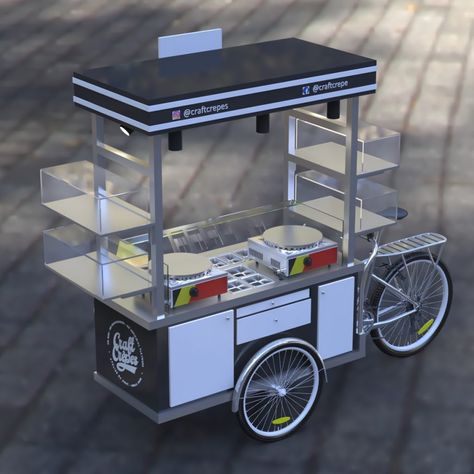 Roda Gerobak, Crepe Food, Food Stand Design, Food Carts For Sale, Food Cart Business, Food Stall Design, Gerobak Dorong, Street Food Design, Bike Food