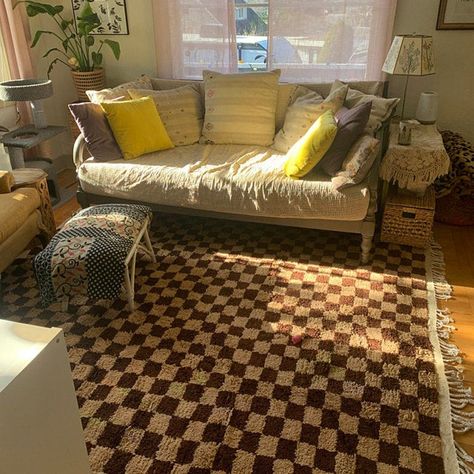 Moroccan Berber Brown and Cream Checkered rug | Etsy