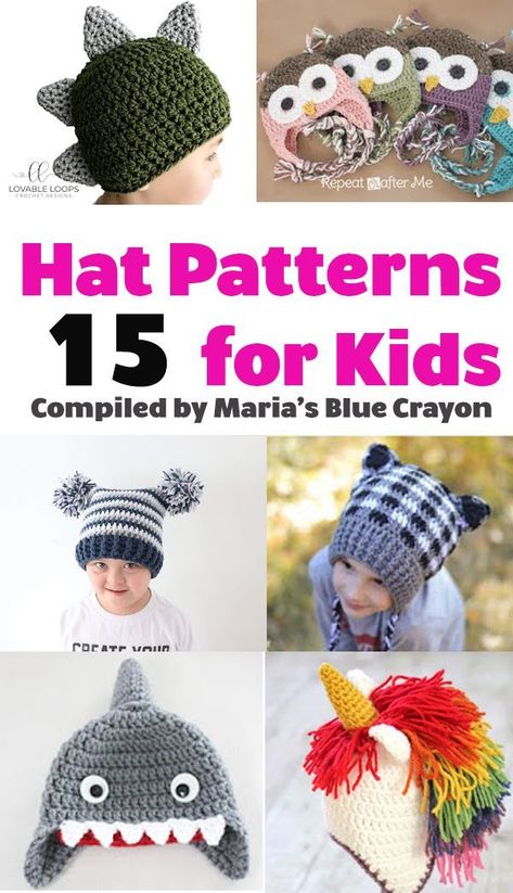 Find the best free crochet hat patterns for kids in this round-up! Compiled by Maria's Blue Crayon blog. #crochet #free #kids #crochethats #children #easy #pattern #boys #girls #ears #animal #cute #DIY #repeatcrafterme #pompoms #freepattern #beanie #toddl Crochet Hats For Kids, Crochet Hats Patterns, Crochet Toddler Hat, Kids Hats Patterns, Crochet Hats For Boys, Crochet Animal Hats, Patterns For Kids, Girls Crochet Hats, Blue Crayon