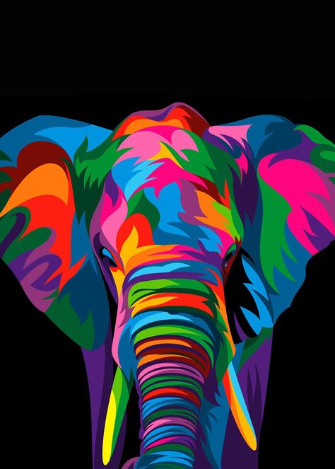 Love the vibrance of this elephant ! All you abstract art painters, combine your love for abstract art and animals Animal Pop Art Painting, Colorful Elephant Art, Elephant Pop Art, Abstract Animals Painting, Elephant Abstract Art, Colorful Animal Paintings Abstract, Wpap Art Animal, Abstract Elephant Painting, Colorful Elephant Painting