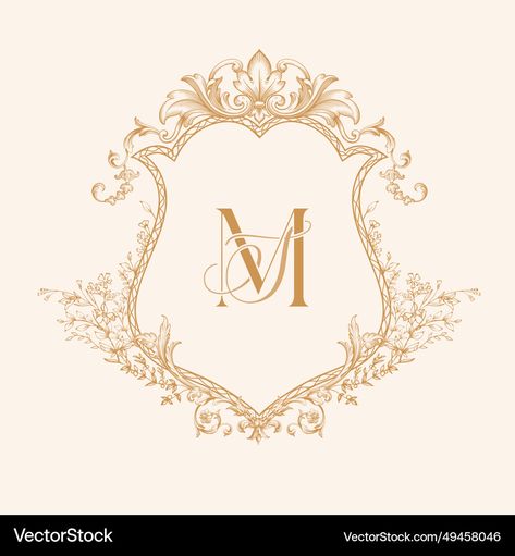 Baroque Graphic Design, Crest Logo Design, Bride Groom Table, Baroque Wedding, Monogram Logos, Fun Wedding Decor, Crest Design, Ornament Template, Floral Coat