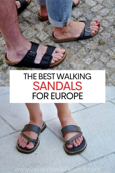 Visiting Europe and looking for sandals that are both stylish and comfortable? Check out these amaing options! Best Walking Sandals, Comfortable Walking Sandals, Travel Sandals, Walking Women, Walking Sandals, Visit Europe, Birkenstock Florida, Stylish Sandals, Travel Shoes