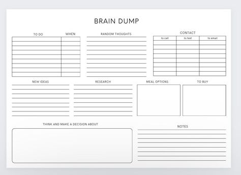 #Organisation #Thought_Organizer #Thought_Tracker #Thought_Journal Bujo Brain Dump Layout, Thought Organizer, Thought Tracker, Brain Dump Bullet Journal, Thought Journal, Organize Your Thoughts, Analysis Paralysis, Organization Planner, Notebook Templates