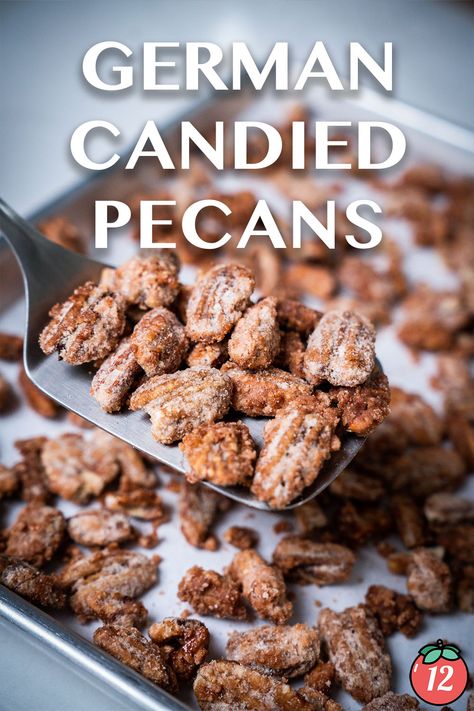 German Candied Pecans?utm_source=12tomatoes Candied Pecans Recipe Easy, The Best Candied Pecans, German Candied Almonds, German Roasted Nuts Recipes, German Roasted Almonds, German Roasted Pecans, Glazed Nuts Recipe Candied Pecans, German Almonds, Candy Coated Pecans