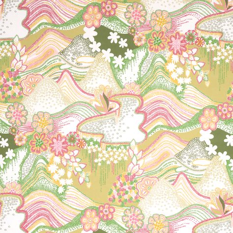 Daisy Chain - Green And Pink Wallcoverings | Schumacher Chain Wallpaper, Trippy Landscape, Daisy Aesthetic, Le Vent Se Leve, Cushion Ideas, Daisy Chains, Chihiro Y Haku, Pink Wallpapers, Creation Art