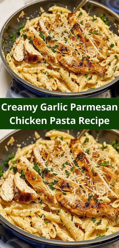 Need chicken pasta recipes for dinner? This Creamy Garlic Parmesan Chicken Pasta Recipe is perfect! One of the best chicken recipes, it’s creamy and flavorful. Creamy Garlic Parmesan Chicken Pasta, Creamy Garlic Chicken Pasta, Creamy Garlic Parmesan Chicken, Garlic Parmesan Chicken Pasta, Parmesan Chicken Pasta, Garlic Chicken Pasta, Chicken Parmesan Pasta, Creamy Chicken Pasta, Creamy Garlic Chicken