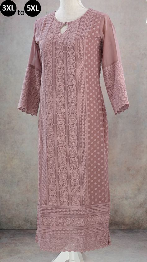 Peach Kurti, Georgette Chikankari Kurta, Jeans Kurti, Kurti Sleeves, Chikankari Work, Stylish Kurtis Design, Chikankari Kurta, Women Cotton Dress, Chikankari Kurti