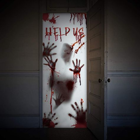 Haloween Door Cover | Wish Zombie Party Decorations, Halloween Haunted House Decorations, Halloween Window Decorations, Zombie Party, Halloween Window, Manualidades Halloween, Halloween Door Decorations, Scary Halloween Decorations, Door Cover