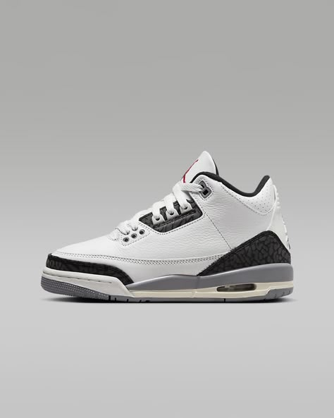 Air Jordan 3 Retro "Cement Grey" Big Kids' Shoes. Nike.com Jordan Retro 3, White Cement, Jordan 3 Retro, Air Jordan 3 Retro, Cute Nike Shoes, Cement Gray, Black Fire, Aesthetic Things, Cute Nikes