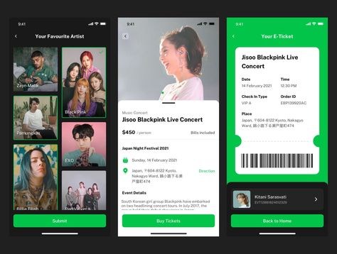 Evently  - Event & Tickets App UI Kit To Do App, Music Tickets, Graphic Design Portfolio Examples, Event App, E Ticket, Ui Ux App, Pink Music, Desain Ui, Event Tickets