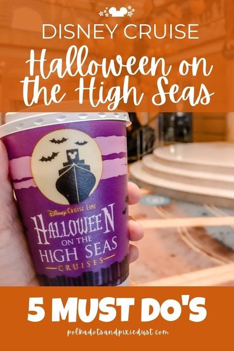 The Halloween on the High Seas cruise is a Halloween Cruise with Disney Cruise Line and offers up halloween treats, snacks, activities, special shows, costumes and more! Check out our TOP 5 Must do's on this Halloween Cruise so you can get ready for your next spooky vacation. #polkadotpixies #disneycruise #disneyhalloween Halloween Costumes For Cruise, Disney Halloween Cruise Shirts, Halloween On The High Seas Door Decor, Disney Cruise Door Decorations Ideas Halloween, Disney Halloween Cruise Outfits, Disney Cruise Halloween Costumes, Disney Cruise Halloween On The High Seas, Disney Cruise Door Decorations Halloween, Halloween On The High Seas