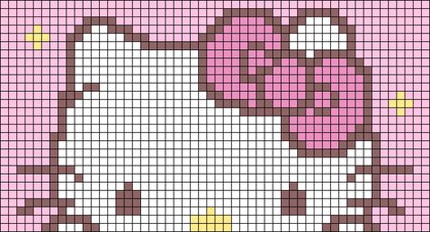 Hello Kitty Tapestry Crochet Grid, Hello Kitty Pixel Pattern, Hello Kitty Pixel Crochet, Alpha Pixel Patterns, Crochet Alfa Patterns, Hello Kitty Tapestry Crochet, Hello Kitty Grid Pattern, Coquette Alpha Pattern, Sanrio Grid Pattern