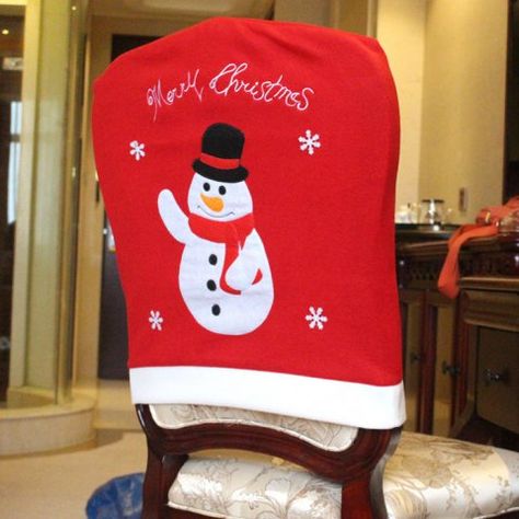 Festive Party Decorations, Christmas Chair Covers, Chair Back Covers, Christmas Chair, Christmas Dinner Table, Christmas Dinner Party, Dinner Party Table, Dinner Table Decor, Snowmen Patterns