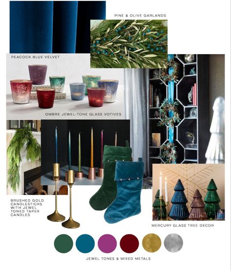 Thanksgiving Table Settings Jewel Tone, Jewel Color Christmas Decor, Christmas Jewel Tones Decorating Ideas, Jewel Tone Christmas Tablescape, Jewel Tone Christmas Table, Jewel Tone Christmas Decorations, Jewel Tone Christmas Color Palette, Jewel Tone Wreath, Jewel Toned Tablescape