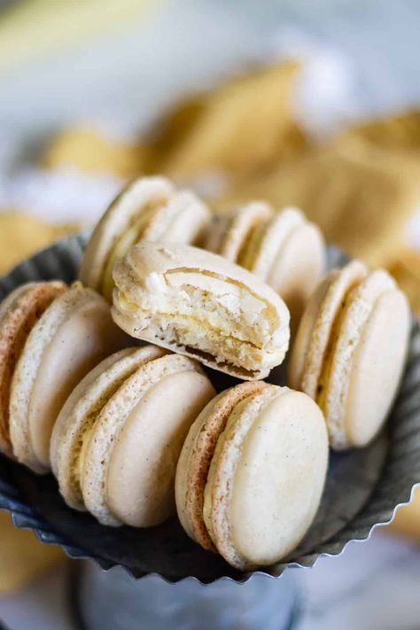 Heavenly Vanilla Bean French Macarons [Versatile Recipe] | Edible Times Vanilla Bean Macarons, French Macaron Recipe, French Buttercream, French Macarons Recipe, Vanilla Macarons, Macarons Recipe, French Macaron, French Macaroons, Buttercream Filling