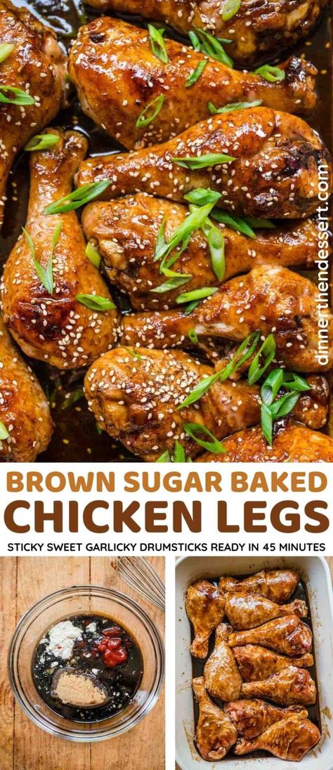 Brown Sugar Garlic Baked Chicken Legs are sticky sweet garlicky drumsticks perfect for a weeknight meal. Easy juicy, flavorful baked chicken! Chicken Leg Ideas, Honey Drumsticks, Drumstick Recipes Baked, Chicken Leg Recipes Oven, Chicken Drum Sticks, Chicken Drumstick Recipes Oven, Drumstick Recipes Oven, Flavorful Baked Chicken, Chicken Legs Recipes