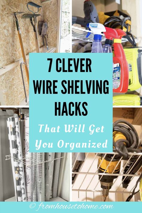 These clever wire shelving hacks are genius! Click through to find more ways to repurpose wire shelves that will help organize your house and garage. #fromhousetohome #storageideas #organization #storage #hacks  #shelving Organizing Ideas Bathroom, Shelving Hacks, Make A Shoe Rack, Tool Storage Garage, Bathroom Organizing Ideas, Storage Ideas Organizing, Garage Organization Shelves, Storage Ideas Bathroom, Diy Organizing Ideas