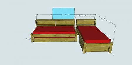 DIY twin beds for small room. Corner Twin Bed, Corner Twin Beds, Diy Twin Bed, Twins Nursery, Beds For Small Rooms, Wide Bookcase, Trim Ideas, Bed In Corner, Two Twin Beds