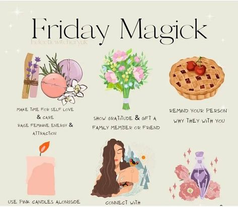 Friday Magick, Daily Witchcraft, Friday Magic, Everyday Witchcraft, Weekly Rhythm, Kitchen Witchcraft, Goddess Power, Cottagecore Witch, Witch Board