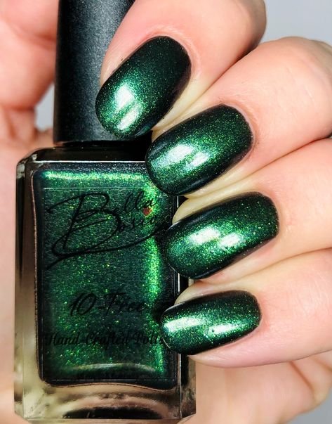 Evergreen 🌲 is part of our Winter 2020 collection it is a gorgeous deep forest green with shimmer. Opaque in 2 coats. All our polishes are 10-free does not contain the most chemical ingredients. Full size bottle 15ml. Handmade with love! ❤️ Bottle Green Nails, Metallic Green Nails, Prom Bouquet, Emerald Nails, Deep Forest Green, Green Polish, Deep Forest, Marble Nails, Nail Polishes