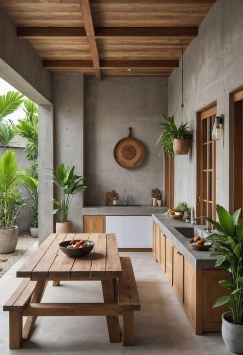 Dirty Kitchen Design, Dirty Kitchen, Minimal House Design, Patio Decorating Ideas On A Budget, Tropical House, Patio Decorating Ideas, Decoration Inspiration, Patio Decorating, Outdoor Kitchen Design