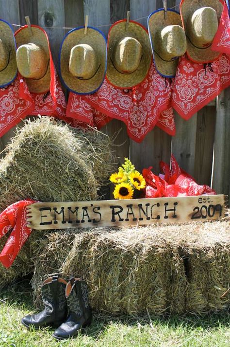 Country-Western Birthday Party Ideas | Photo 2 of 30 | Catch My Party Western Theme Party Decorating Ideas, Country Western Parties, Western Party Decorations, Country Birthday Party, Cowboy Themed Birthday Party, Country Themed Parties, Cowboy Theme Party, Barnyard Birthday Party, Wild West Party