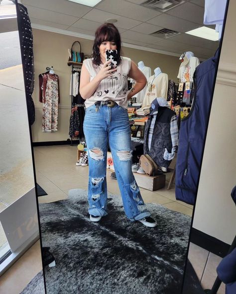 Yesterday's outfit of the day. *tap to shop* #satintop #widelegjeans #tennesseegirl #rodeostyle #denimstyles #punchy #western #plussizeclothes #vans #ootddetails #fashioninsporation #mcminnvilletn #cowgirlstyle #stickpony Tennessee Girls, Rodeo Fashion, Satin Top, Cowgirl Style, Wide Leg Jeans, Outfit Of The Day, Tap, The Day, Quick Saves