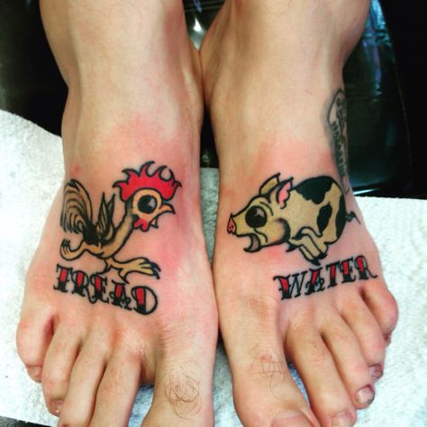 Rooster & pig feet tattoos Pig And Rooster Tattoo, Traditional Tattoo Meanings, Full Circle Tattoo, Boxer Tattoo, Navy Tattoos, Chicken Tattoo, Rooster Tattoo, Pig Tattoo, Sailor Tattoos