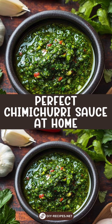 Learn how to make the perfect Chimichurri Sauce at home! Fresh herbs, garlic, and red wine vinegar combine for a zesty, vibrant flavor. Argentinian Chimichurri Recipe, Easy Chimichurri Sauce, Argentinian Chimichurri, Argentinian Cuisine, Homemade Barbecue Sauce Recipe, Chimichurri Sauce Recipe, Grilled Recipes, Argentinian Food, Bbq Recipes Grill