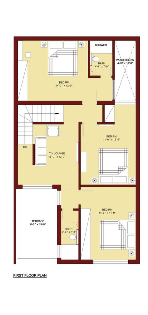 5 Marla House Plan, 20x40 House Plans, Plan 2d, Duplex Floor Plans, 2bhk House Plan, Pelan Rumah, Small Villa, Unique House Plans, Indian House Plans