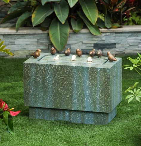 Rectangular Fountain, Corten Steel Garden, Patio Fountain, Bird Fountain, Backyard Renovation, Courtyard Ideas, Outdoor Fountains, Outdoor Water Feature, Outdoor Patios