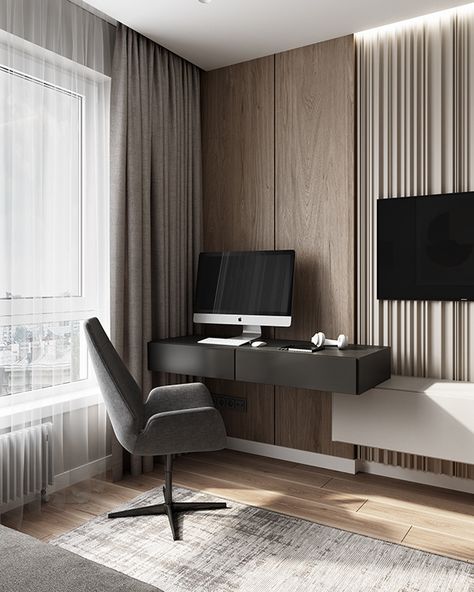 Tv Desk, Office Idea, Modern Home Offices, Study Room Design, Tv Room Design, Hotel Room Design, Tv In Bedroom, Living Room Design Decor, Home Design Living Room