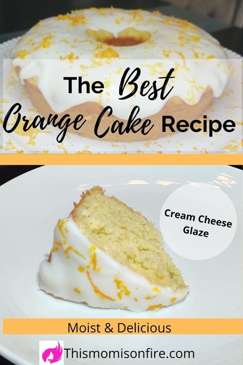 Moist orange cake recipe with cream cheese glaze Orange Cream Cheese Glaze, Orange Cake With Cream Cheese Frosting, Orange Flavored Cake Recipe, Moist Orange Cake Recipe, Orange Bunt Cake, Orange Flavored Cake, Best Orange Cake Recipe, Best Orange Cake, Orange Cake Recipe Moist