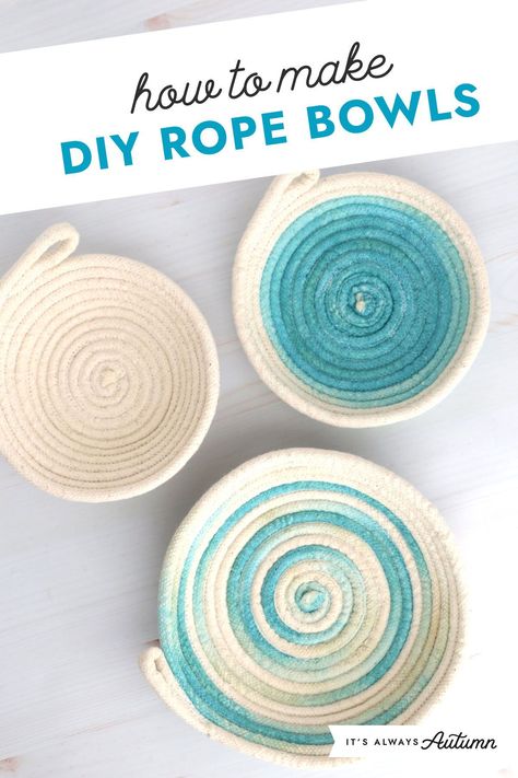 No Sew Rope Basket Diy, Make Rope Basket, Sewn Rope Bowls, Sewing Rope Bowls, Clothesline Basket How To Make, Diy Rope Bowl How To Make, How To Make Rope Baskets Diy, Rope Bowls Diy How To Make No Sew, Making Rope Baskets