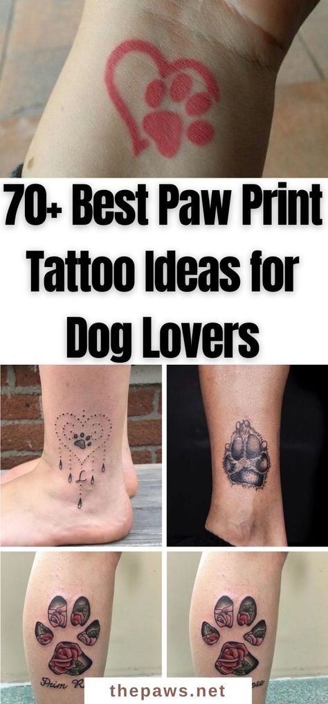 Paw Print Memorial Tattoo Ideas, Love Dog Tattoo Ideas, Dog Print Tattoos For Women, Small Puppy Tattoo, Ankle Dog Tattoo, Dog Soulmate Tattoo, Tattoo Ideas For Animal Lovers, Dog Memorial Tattoos Small Name, Paw Prints Tatoos Ideas