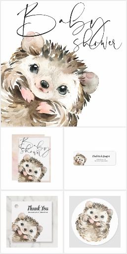 Hand drawn in watercolor is this cute hedgehog baby shower theme. Any design wishes? Just contact me and I will make it for you without extra costs. #babyshowerinvitations #babyshowerinvites #woodlandbabyshowerpartydecor #woodlandtheme #babyshower Hedgehog Baby Shower Ideas, Baby Porcupine, Hedgehog Baby, I Will Make It, Baby Animal Drawings, Baby Hedgehog, Baby Presents, Cute Hedgehog, Animal Baby