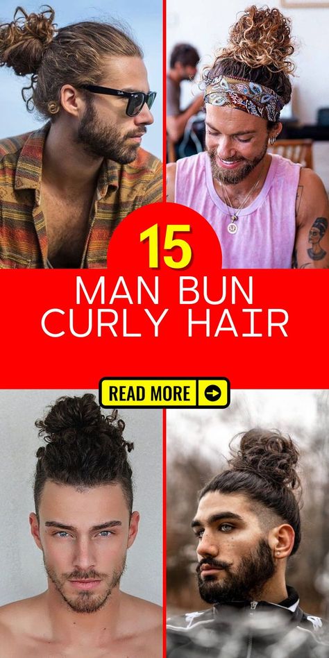 The man bun curly hair with a fade haircut is a contemporary and sharp look. This combination provides a clean and defined hairstyle, with the fade adding a modern touch to the classic man bun. It's suitable for men who prefer a more structured and polished appearance. Curly Man Bun, Man Bun Curly Hair, Men Hairstyle Long, Men's Curly Hair, Bun Curly Hair, Curly Man, Elegant Top Knot, A Fade Haircut, Man Bun Styles