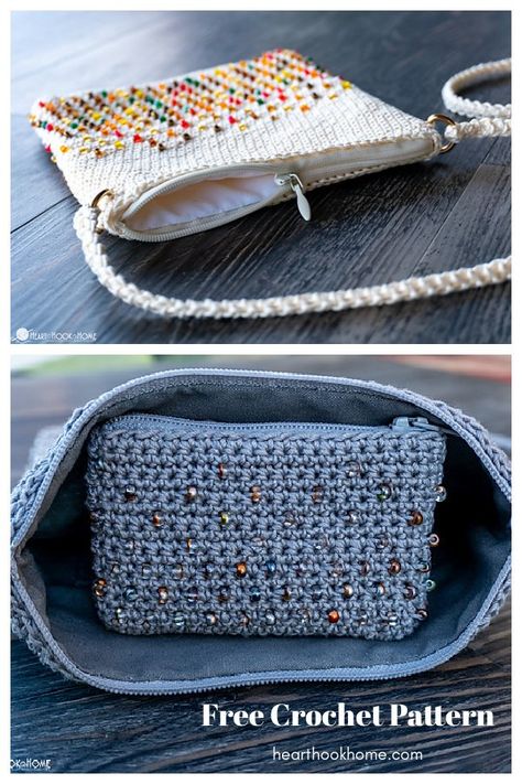 Cross Body Bag Pattern Free, Crochet Clutch Pattern, Bag Free Crochet Pattern, Cross Body Bag Pattern, Pouch Crochet, Crochet Purse Pattern Free, Bead Bag, Bead Crochet Patterns, Crochet Pouch