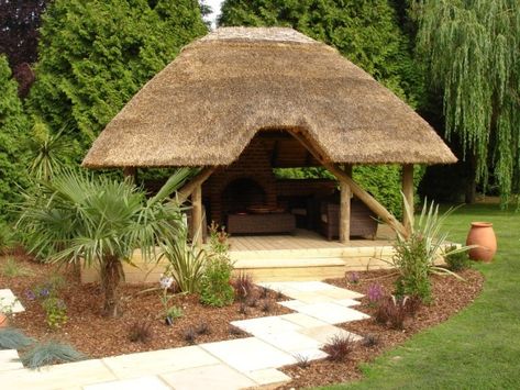 Wooden Garden Gazebo, Hut House, Wooden Gazebo, Cedar Shingles, Outdoor Entertaining Spaces, Garden Gazebo, Thatched Cottage, Rooftop Deck, Thatched Roof