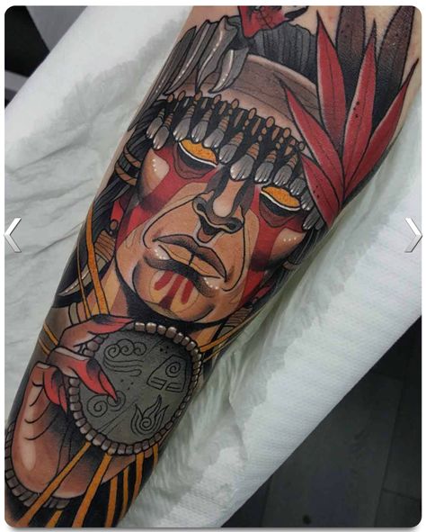 Neo Traditional Indian Tattoo, Shaman Tattoos, Shamanic Tattoo, Shaman Tattoo, Indian Chief Tattoo, Chief Tattoo, Tattoo Indian, Indian Tattoo Design, Skull Rose Tattoos