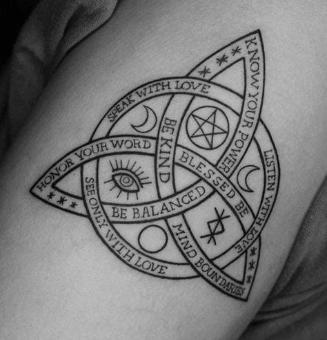 Irish Tattoos For Women Leg, Outside Hand Tattoo, Witchcraft Tattoo Sleeve, Celtic Trifecta Tattoo, One Love Tattoos, Psychic Medium Tattoos, Witchy Symbols Tattoo Ideas, Unique Tattoo Ideas Sketches, Pagan Tattoo Designs