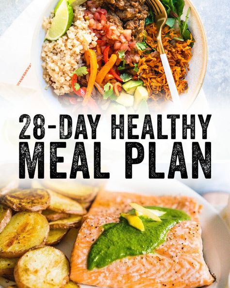 Looking for a healthy weekly meal plan? Here's a 28 day healthy meal plan with planning ideas and a meal planning calendar with food to cook. #mealplan #mealprep #healthy #recipes #healthyfood #mealplanning Inexpensive Healthy Meals, Healthy Dinner For One, Healthy Weekly Meal Plan, Balanced Meal Plan, Healthy Meal Plan, Vegetarian Meal Plan, Quick Healthy Dinner, Healthy Meals For One, Planning Calendar